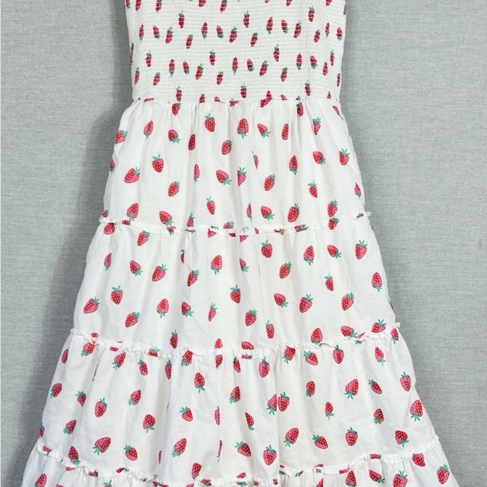 J. Crew Factory White Smocked Maxi Dress with Strawberry Print 🍓Size 2X - Picture 6 of 10